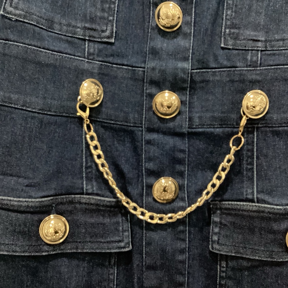 VENUS Navy Blue Gold Button-Front Midi Dress with Gold Chain -Size 8 - NWOT - Picture 2 of 4